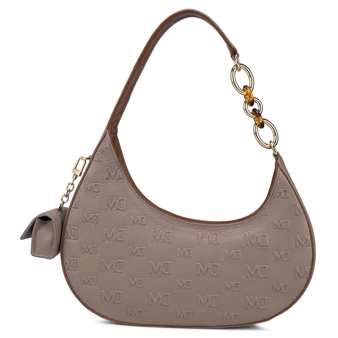 Small Wax Monogram Leather Baguette - Taupe