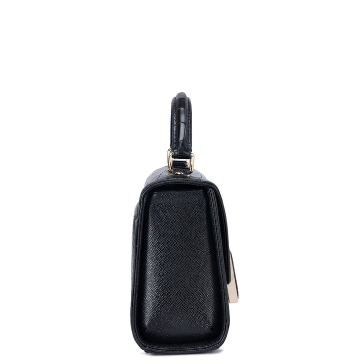 Small Croco Leather Satchel - Black