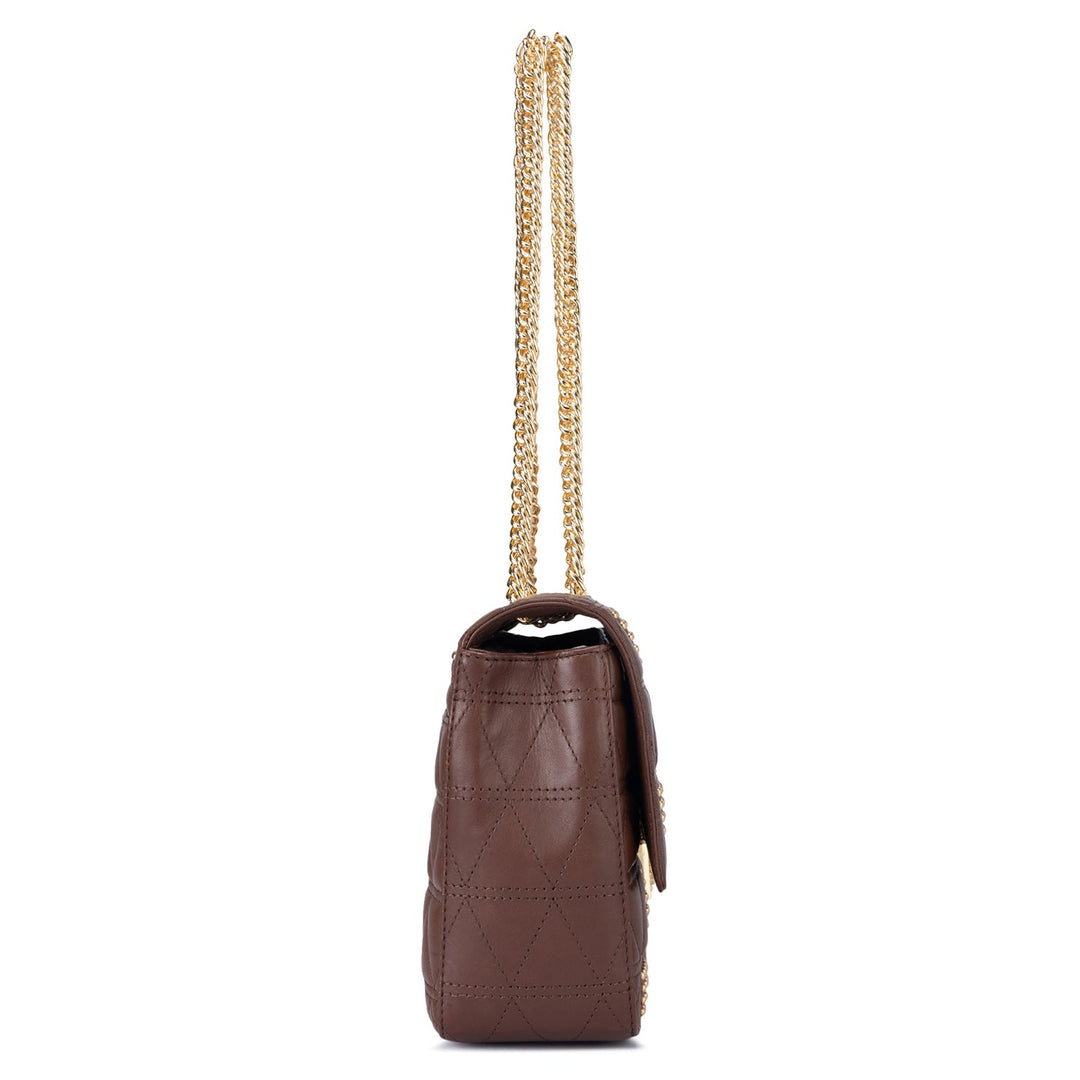 Large Quilting Leather Shoulder Bag - Chocolate