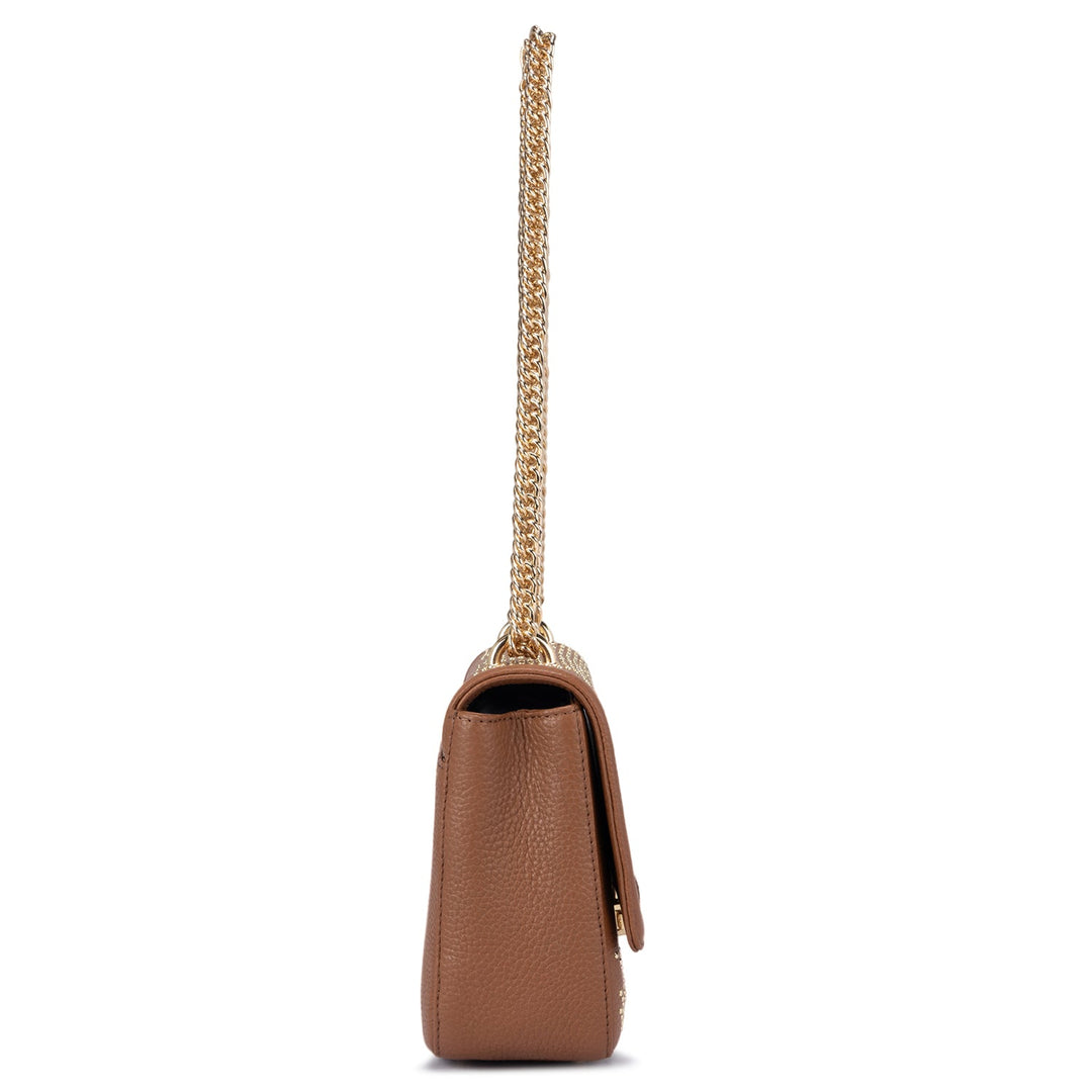 Medium Wax Leather Shoulder Bag - Cognac