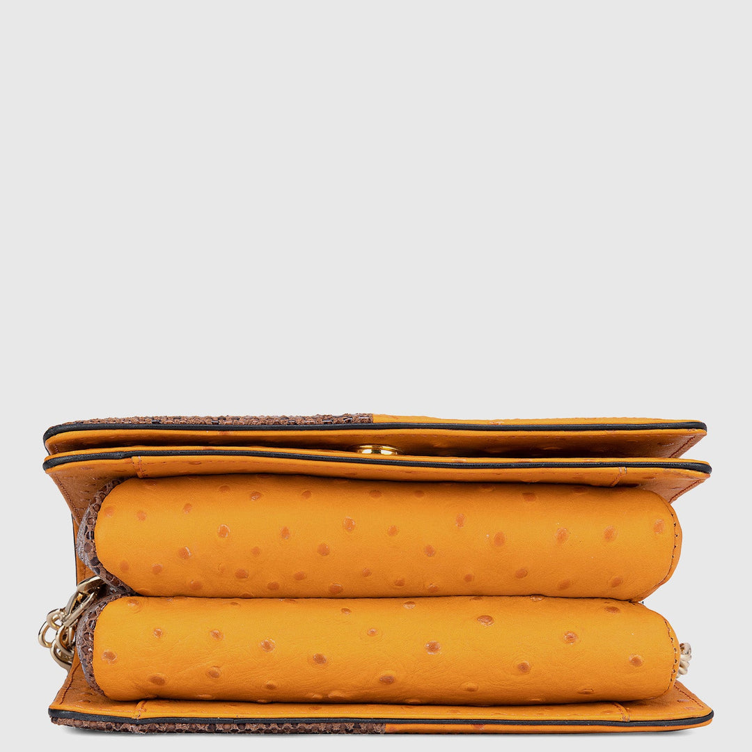 Small Ostrich Snake Leather Shoulder Bag - Orange