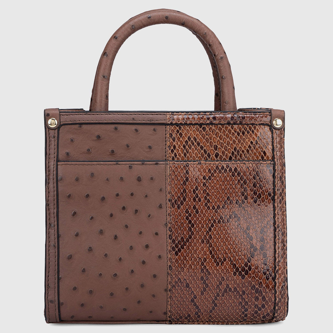 Small Ostrich Snake Leather Satchel - Brown