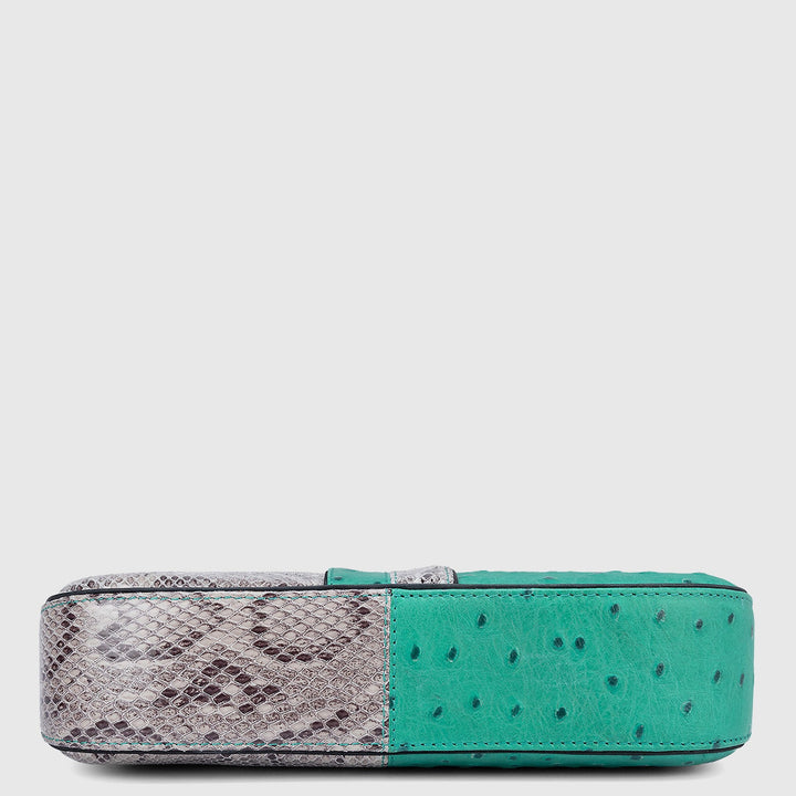 Small Ostrich Snake Leather Baguette - Green