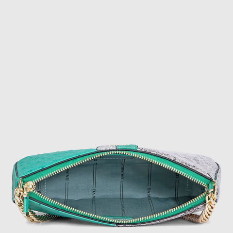 Small Ostrich Snake Leather Baguette - Green