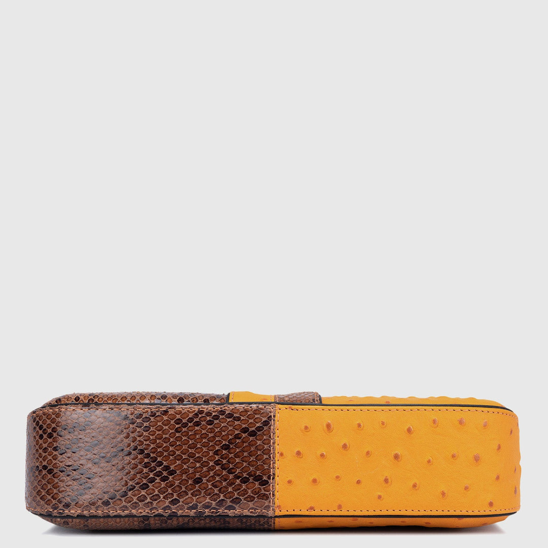 Small Ostrich Snake Leather Baguette - Orange