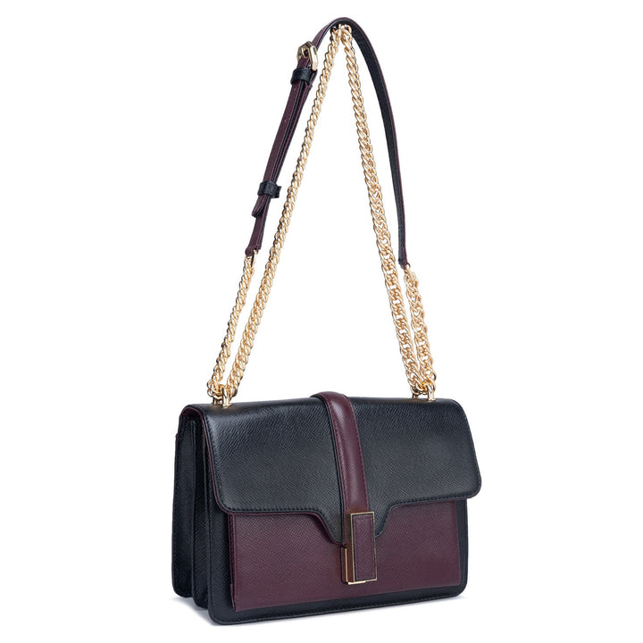 Small Franzy Leather Shoulder Bag - Black & Berry