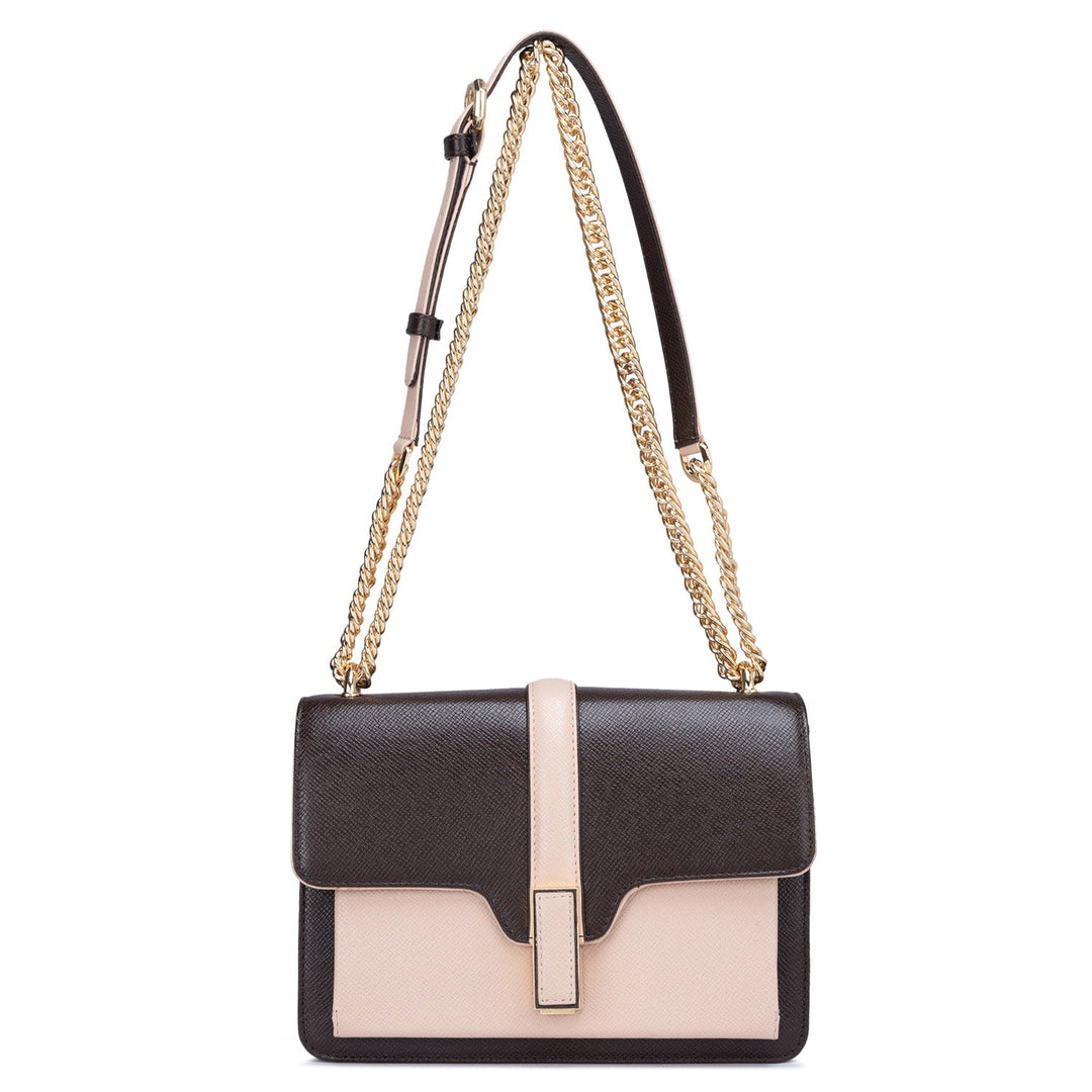 Small Franzy Leather Shoulder Bag - Chocolate & Pink