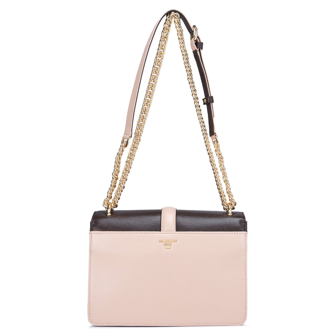 Small Franzy Leather Shoulder Bag - Chocolate & Pink