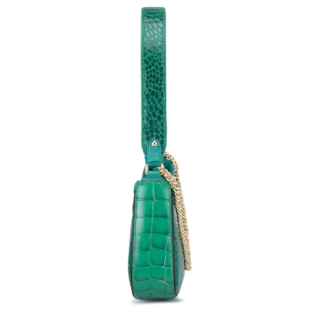 Medium Croco Leather Baguette - Sea Weed