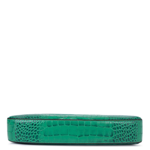 Medium Croco Leather Baguette - Sea Weed