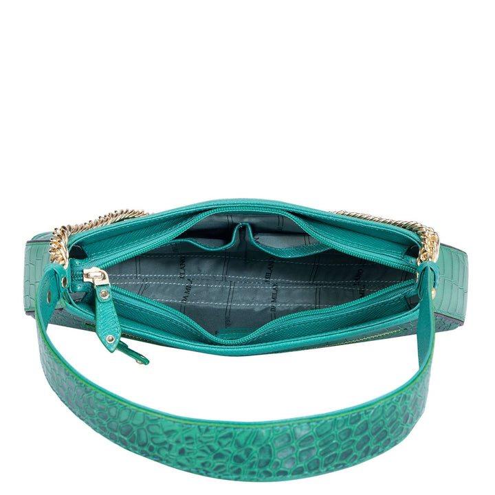 Medium Croco Leather Baguette - Sea Weed