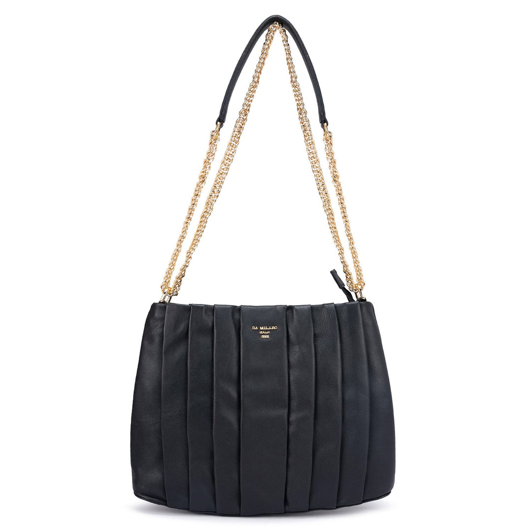 Medium Plain Leather Shoulder Bag - Black