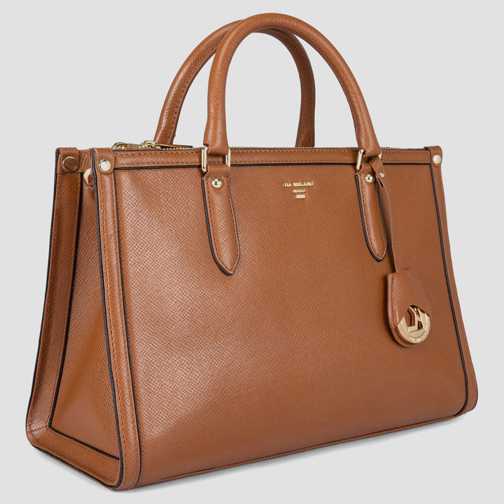 Large Franzy Leather Book Tote - Cognac