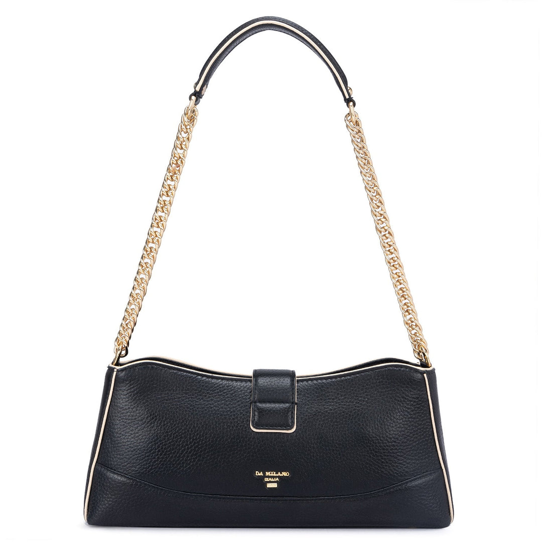 Small Wax Leather Shoulder Bag - Black & Butter
