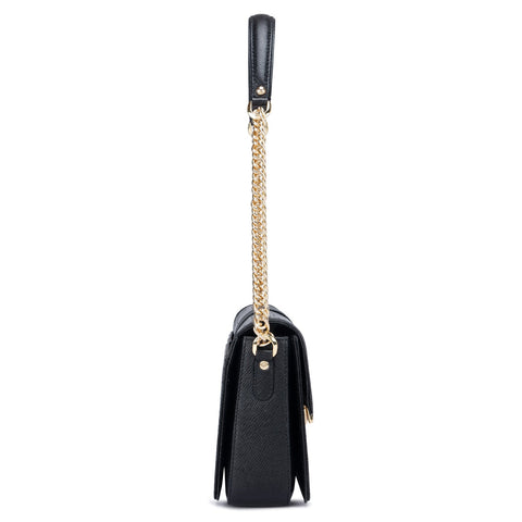 Small Croco Franzy Leather Shoulder Bag - Black