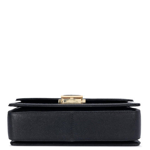Small Croco Franzy Leather Shoulder Bag - Black
