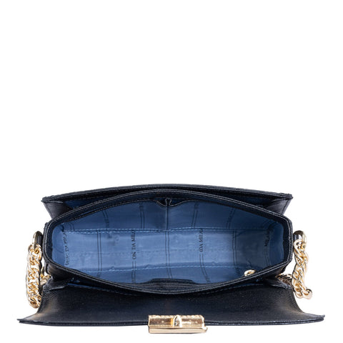 Small Croco Franzy Leather Shoulder Bag - Black