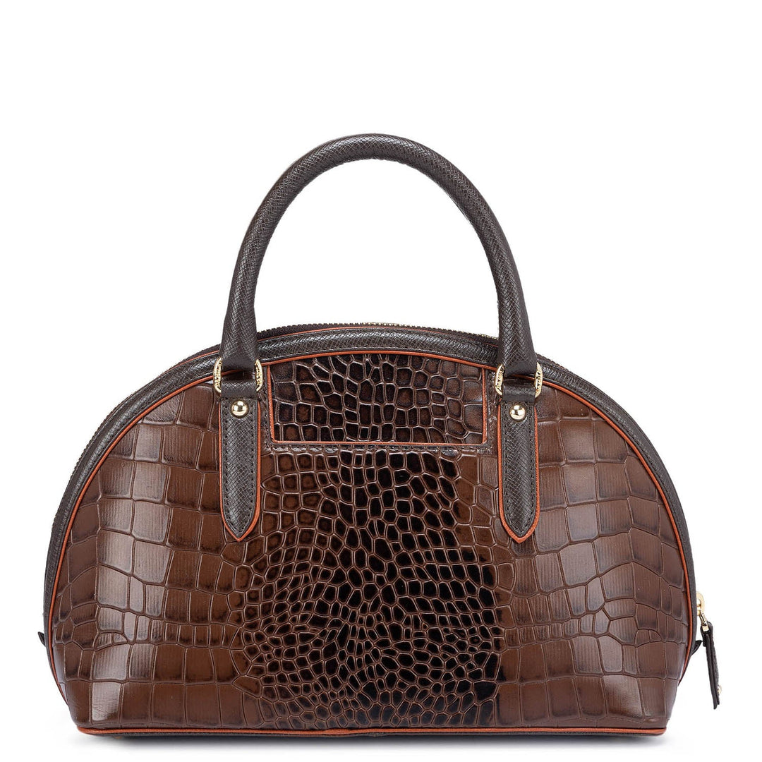 Small Croco Leather Satchel - Brown