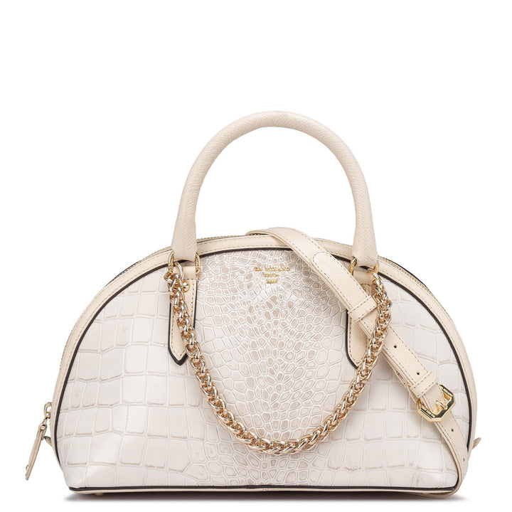 Small Croco Leather Satchel - Cream