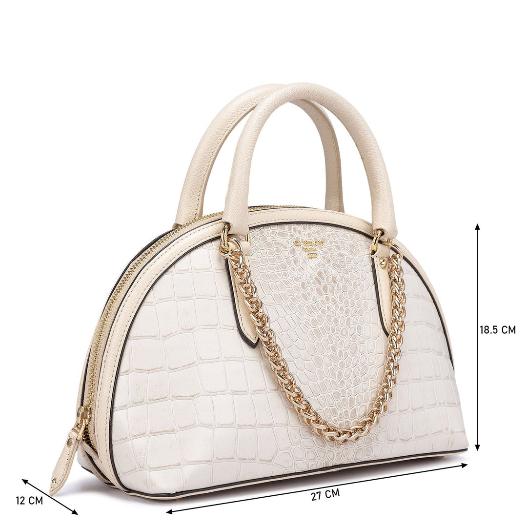 Small Croco Leather Satchel - Cream