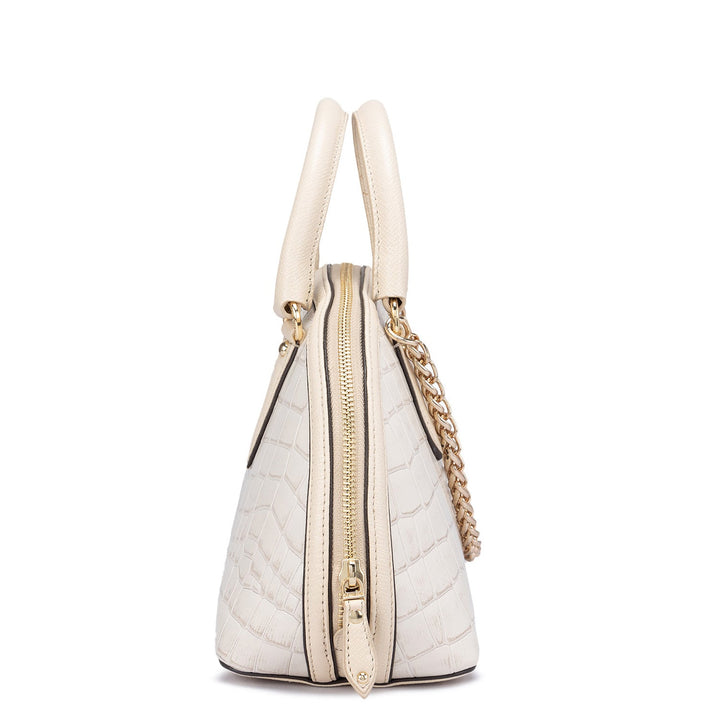 Small Croco Leather Satchel - Cream