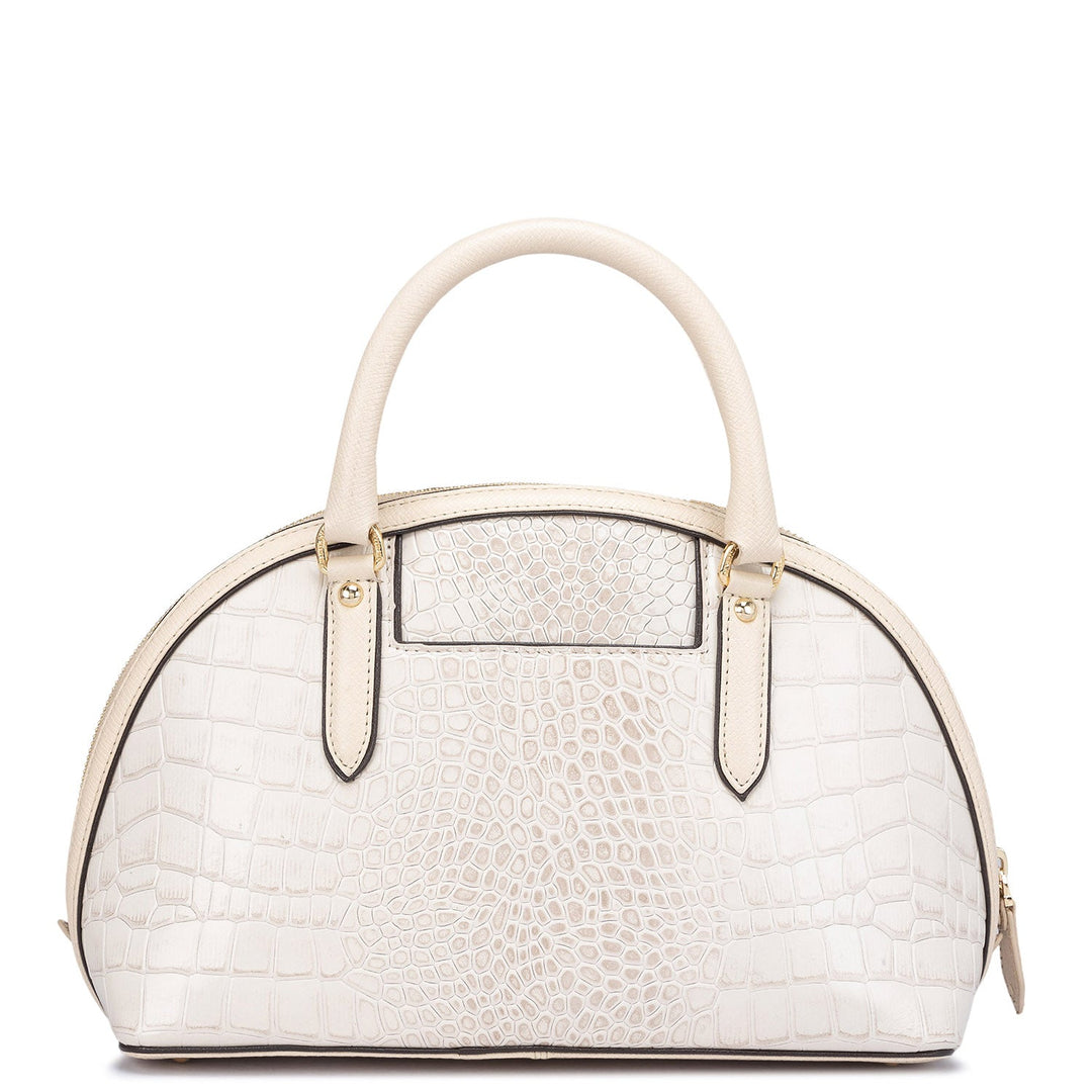 Small Croco Leather Satchel - Cream