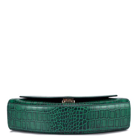 Small Croco Leather Baguette - Sea Weed