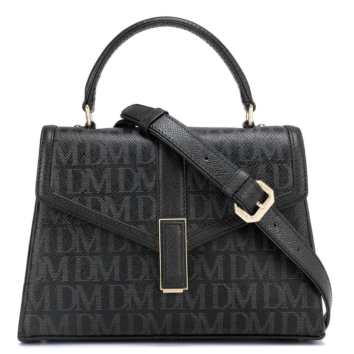 Medium Monogram Leather Satchel - Black