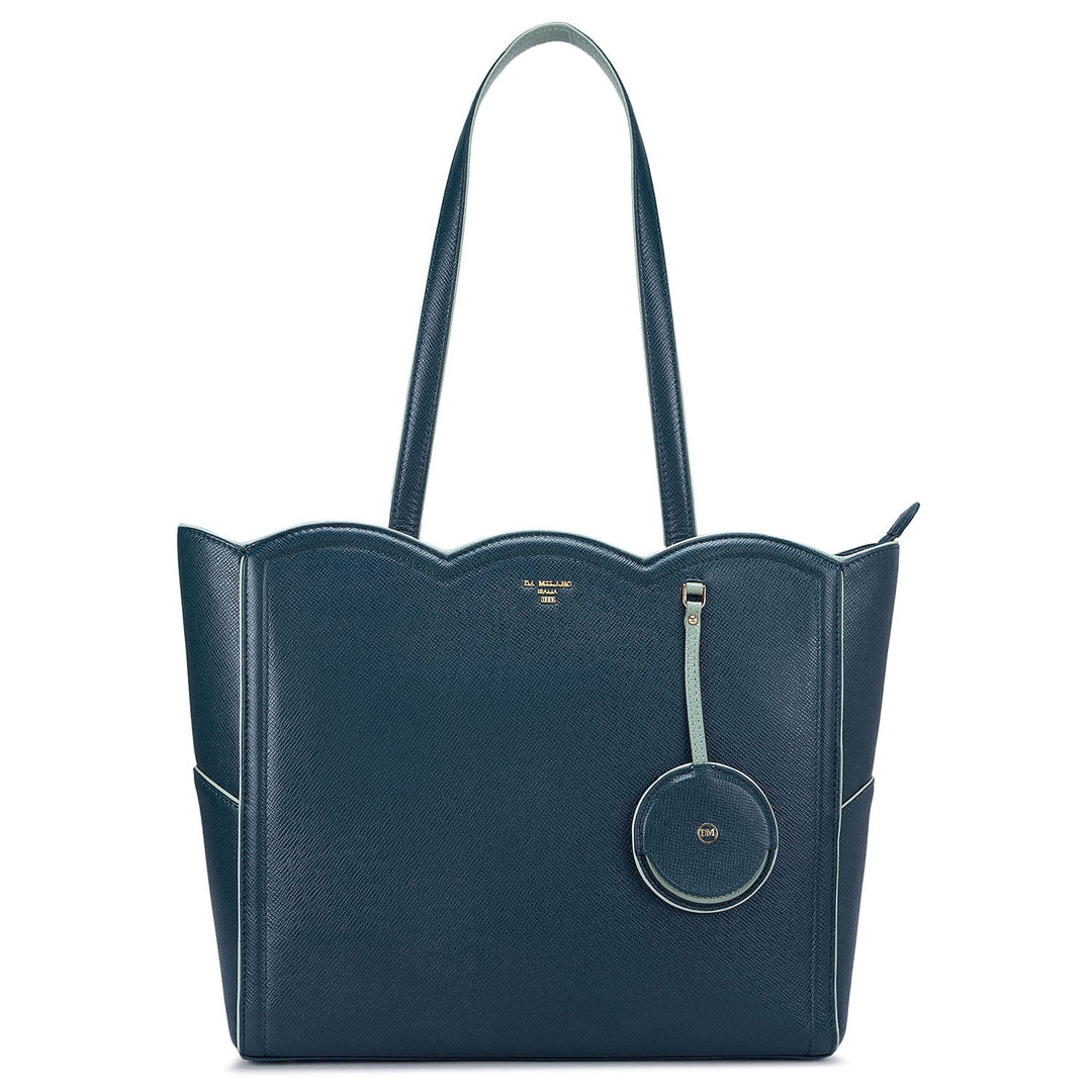 Medium Franzy Leather Tote  - Ocean
