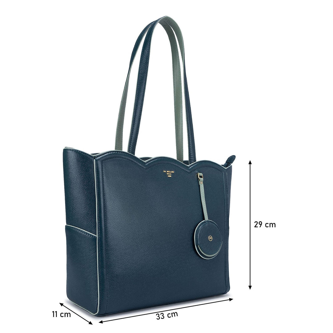 Medium Franzy Leather Tote  - Ocean