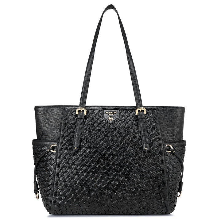 Large Mat Wax Leather Tote - Black