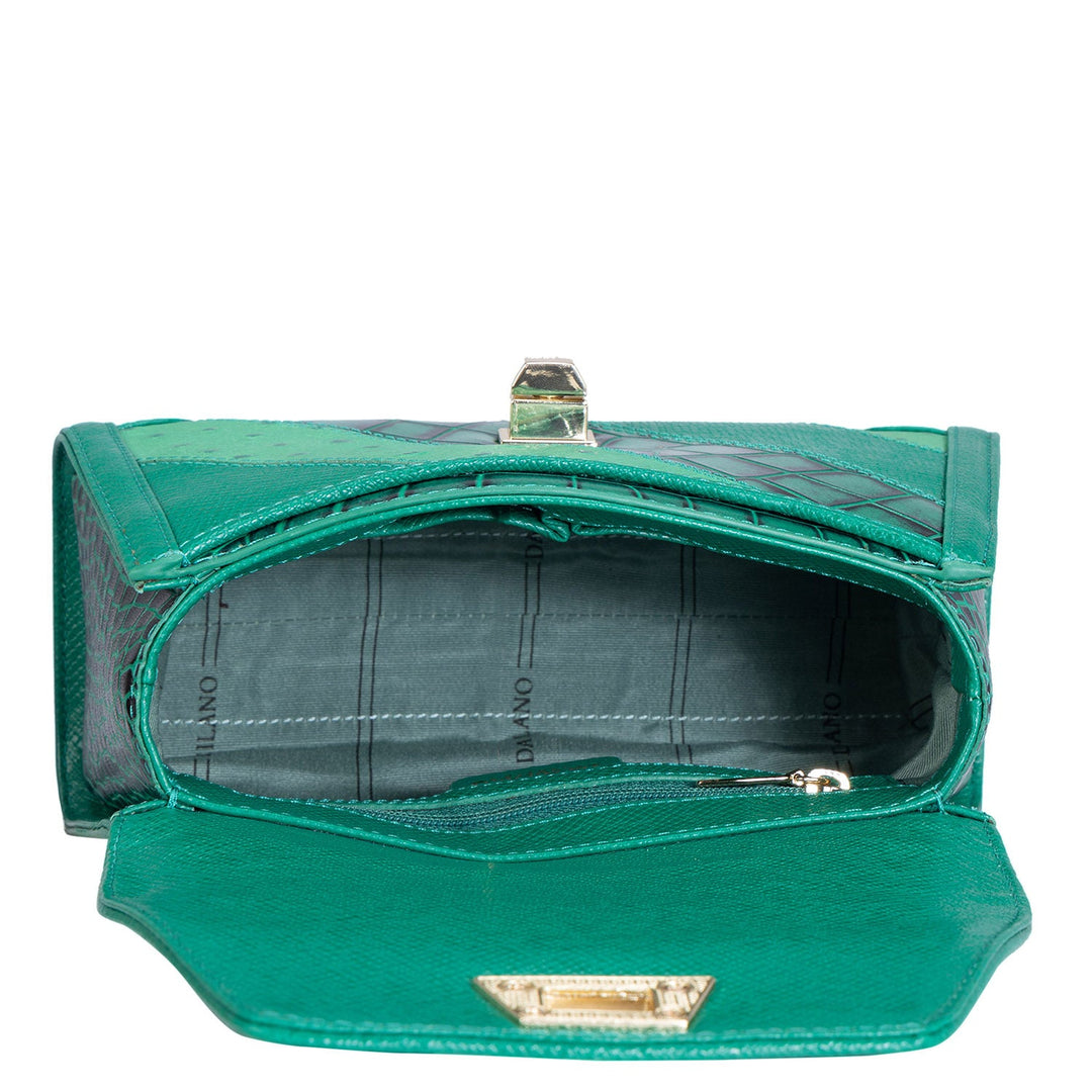 Small Croco Ostrich Leather Shoulder Bag - Sea Weed