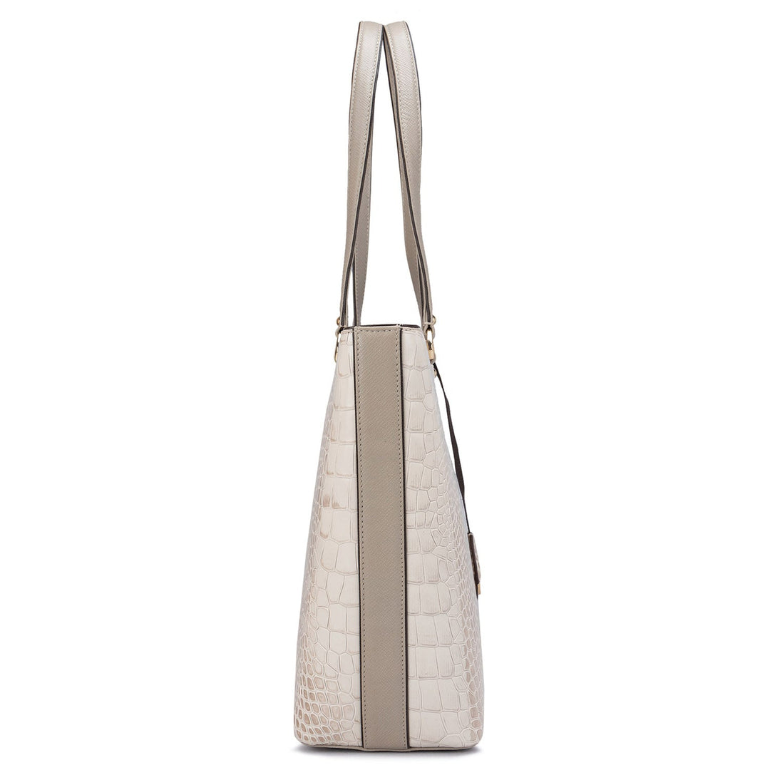 Large Croco Leather Tote - White