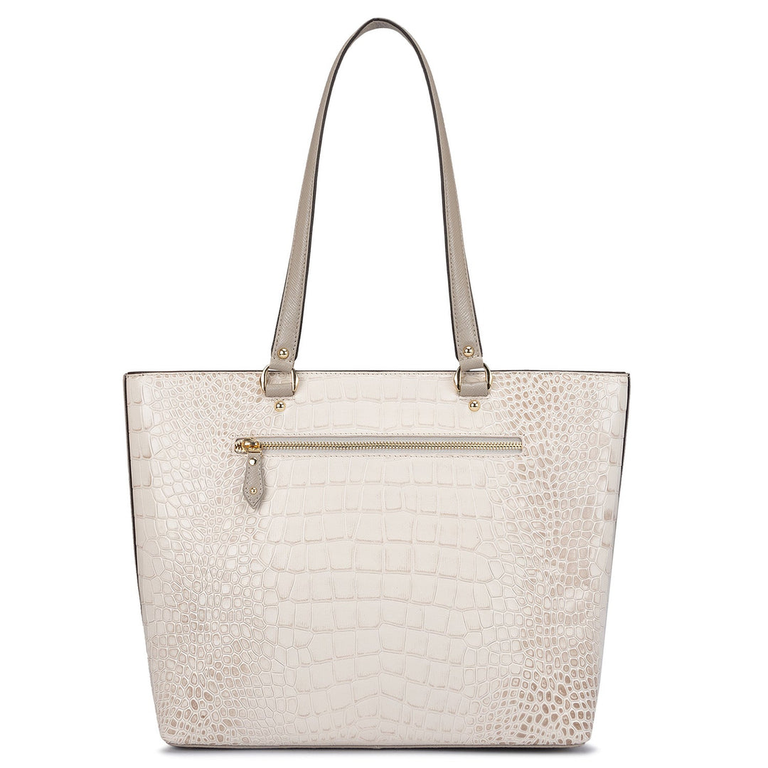 Large Croco Leather Tote - White