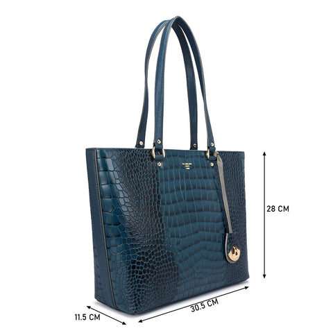 Large Croco Leather Tote - Ocean