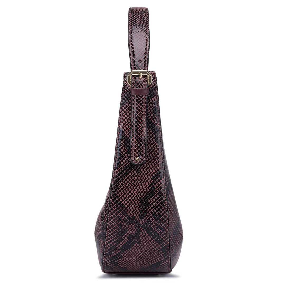 Small Snake Leather Baguette - Berry