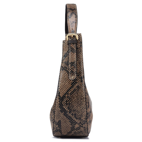 Small Snake Leather Baguette - Brown