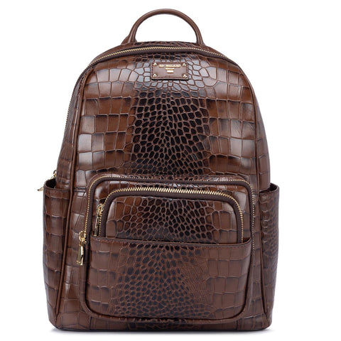 Croco Leather Backpack - Brown