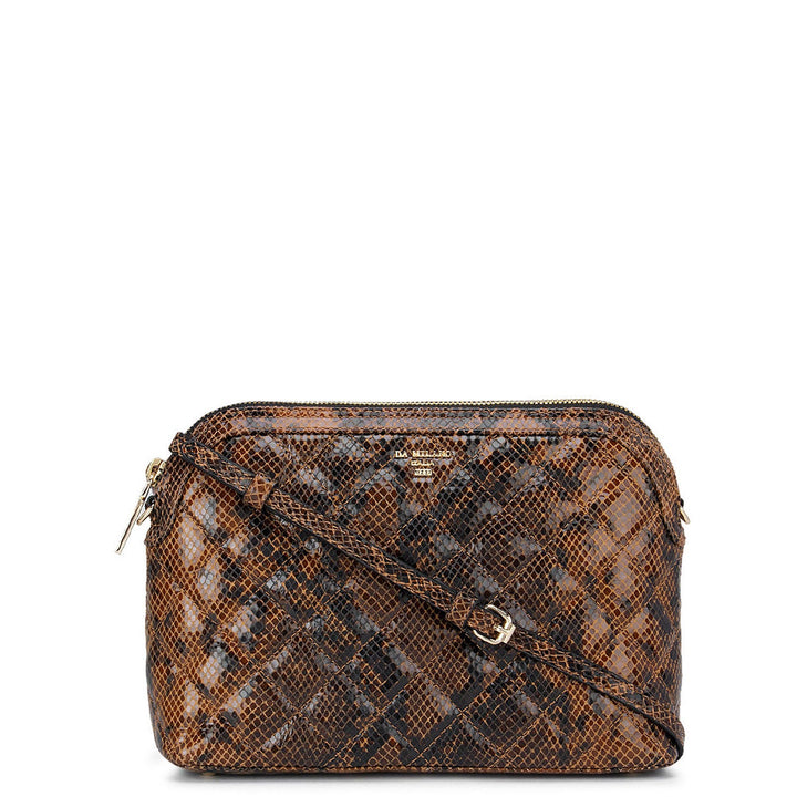 Cognac & Black Snake Textured Sling Bag