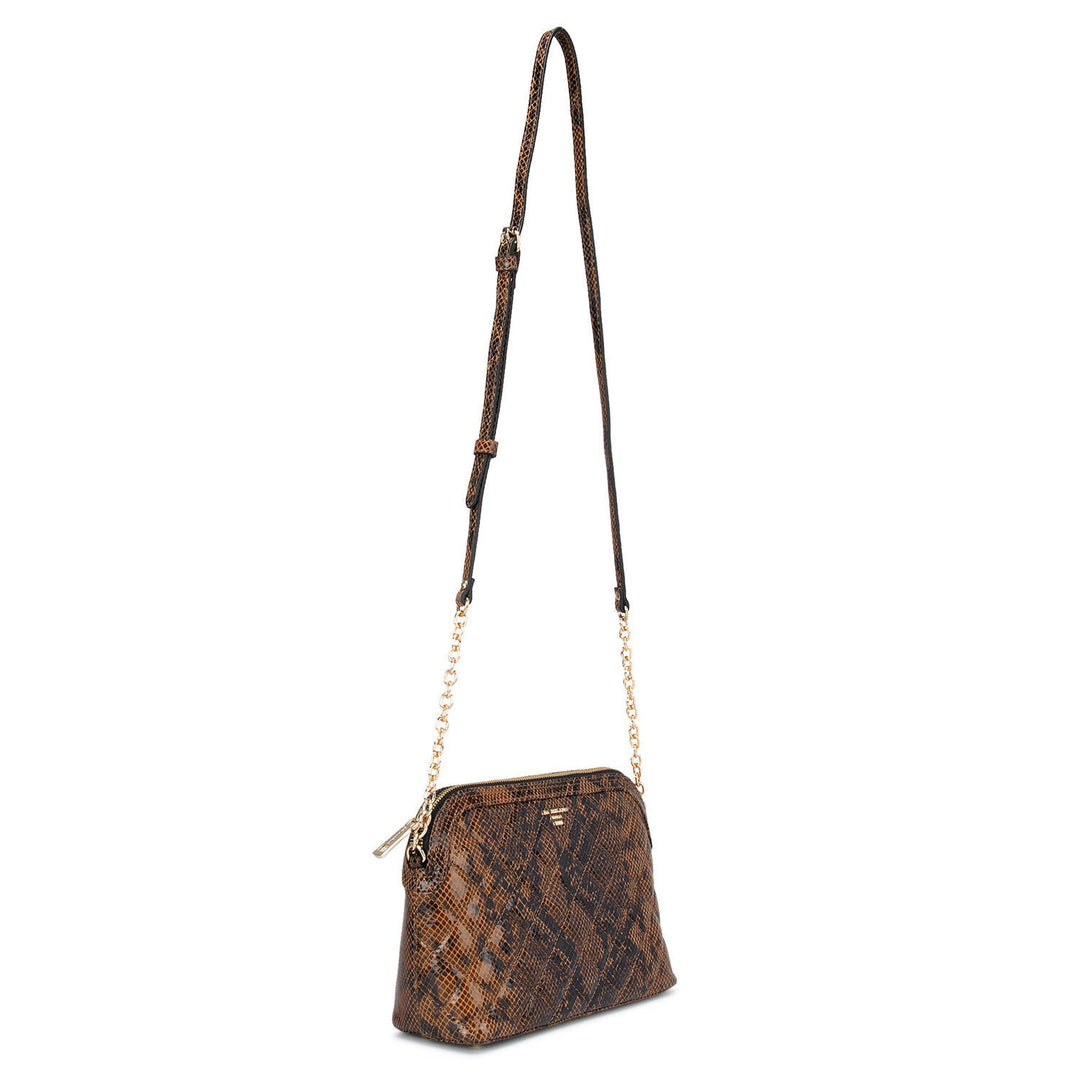Cognac & Black Snake Textured Sling Bag