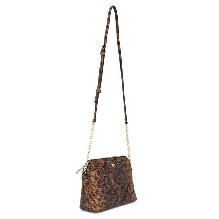 Cognac & Black Snake Textured Sling Bag