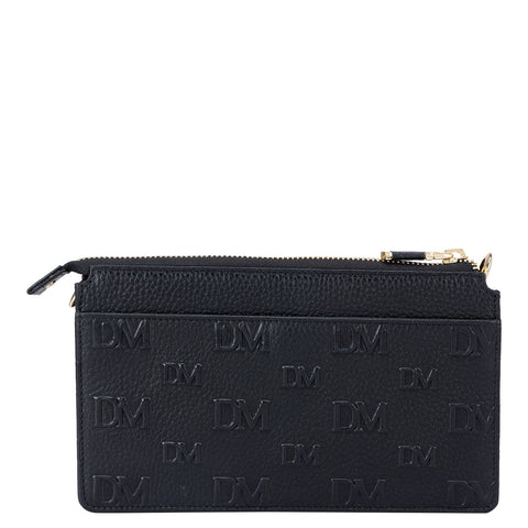 Monogram Wax Leather Ladies Sling Wallet - Black