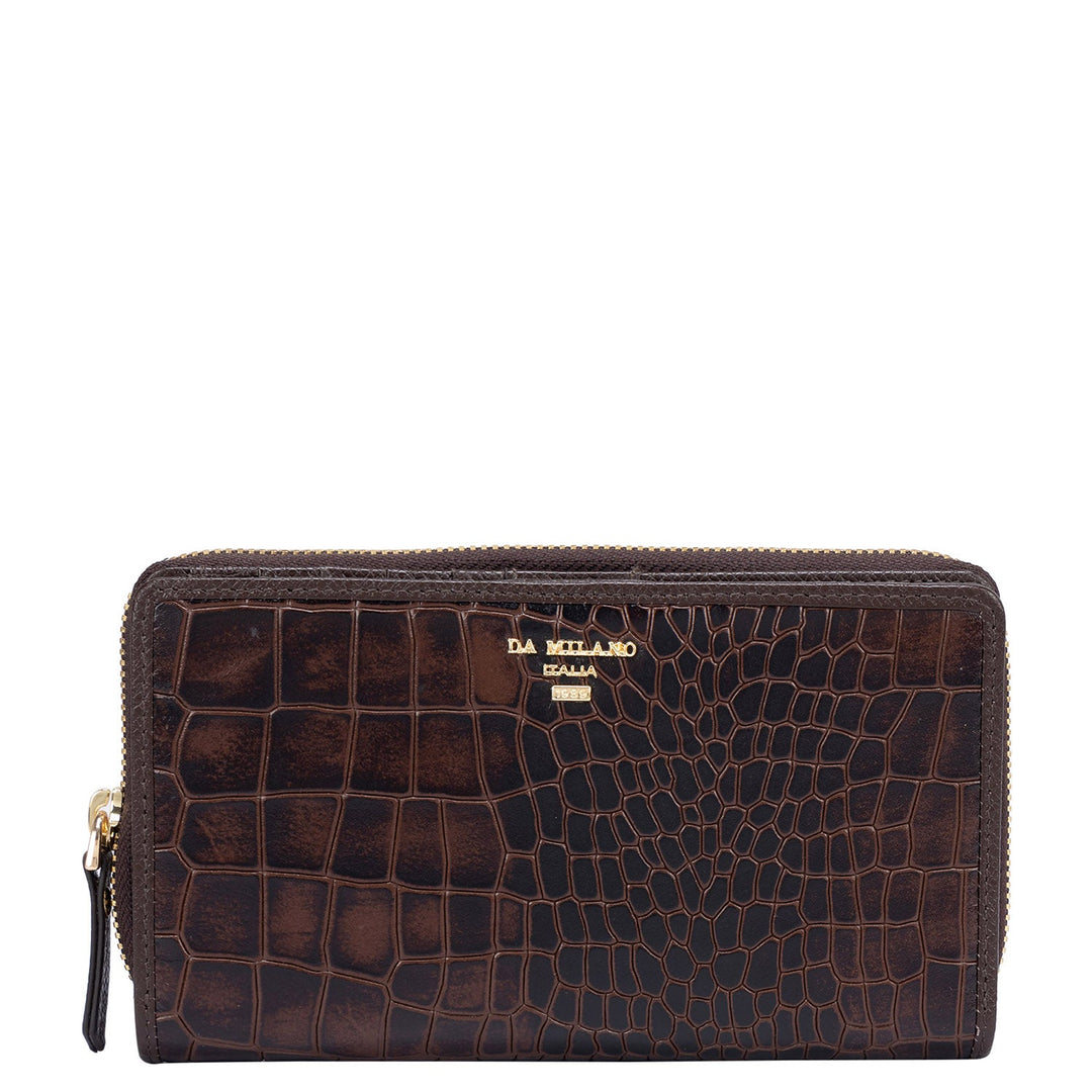 Croco Leather Ladies Wallet - Brown