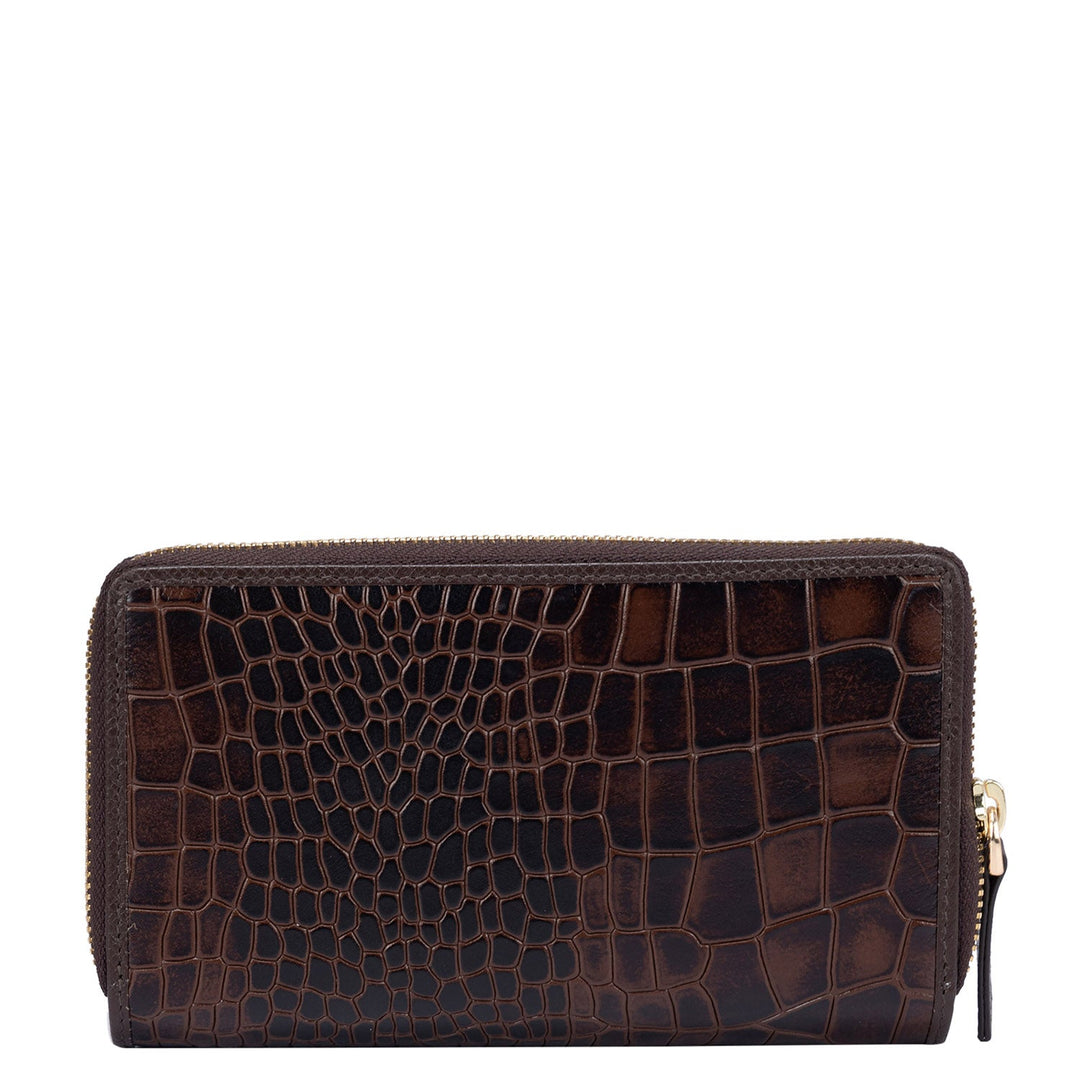 Croco Leather Ladies Wallet - Brown