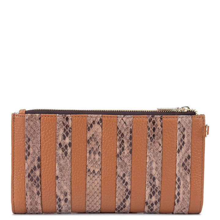 Wax Snake Leather Ladies Wallet - Caramel