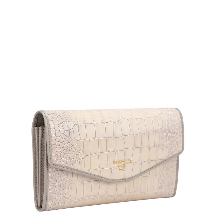 Croco Leather Ladies Wallet - Off White
