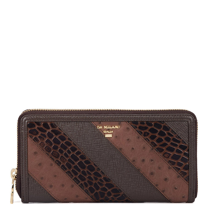 Croco Ostrich Leather Ladies Wallet - Brown