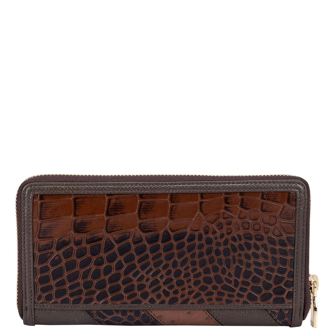Croco Ostrich Leather Ladies Wallet - Brown