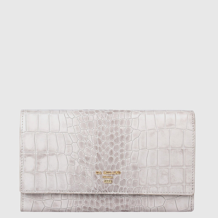 Croco Leather Ladies Wallet - Off White