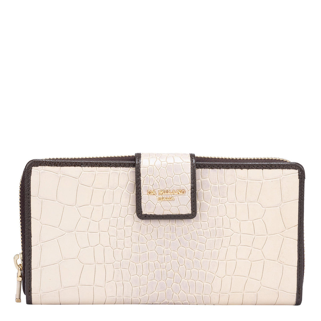 Croco Leather Ladies Wallet - Off White